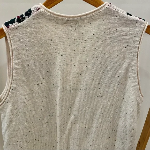 Vintage Speckled Floral Cottage House Tree Print Button Front Sweater Vest Cream - Picture 5 of 6